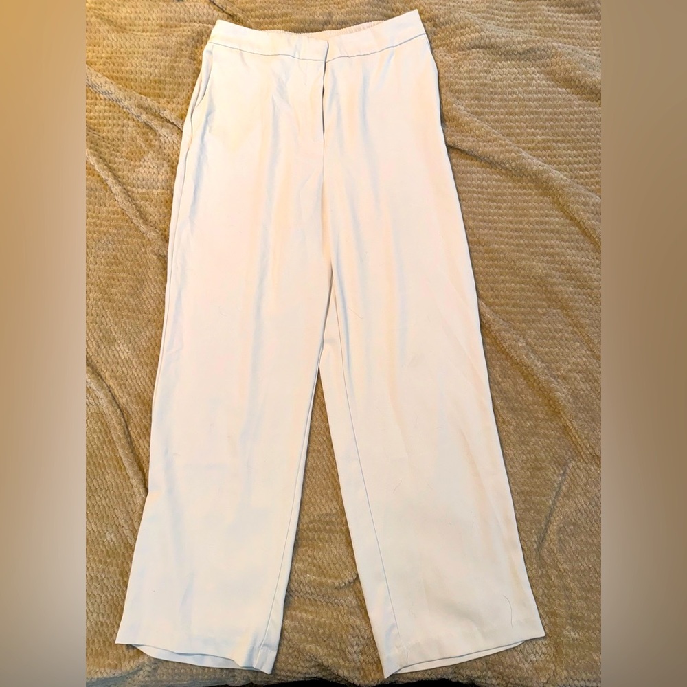 Cream High Waisted Wide Leg Pants. Size 10.